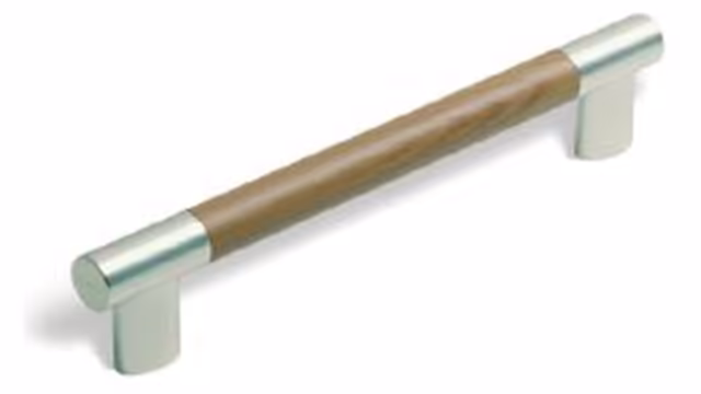 Stangengriff Kerpen Kunststoff holzeffekt kirschfarbig metallisiert nickel matt - 154 mm lang vor weißem Hintergrund