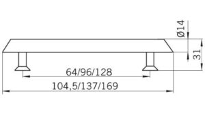 Stangengriff Kirchheim Holz - esche natur lackiert, Zinkdruckguß - chrom matt - 137 mm lang  vor weißem Hintergrund