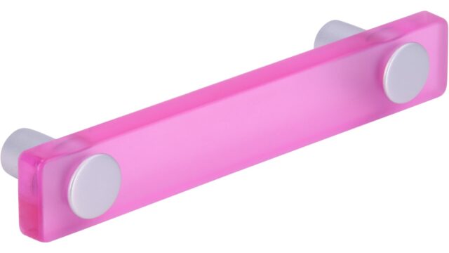 Stangengriff Penig Kunststoff glaseffekt pink metallisiert weißaluminium - 126 mm lang  vor weißem Hintergrund