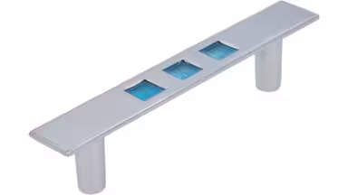 Stangengriff Reinbeck Druckguss chrom glänzend blau - 134 mm lang  vor weißem Hintergrund