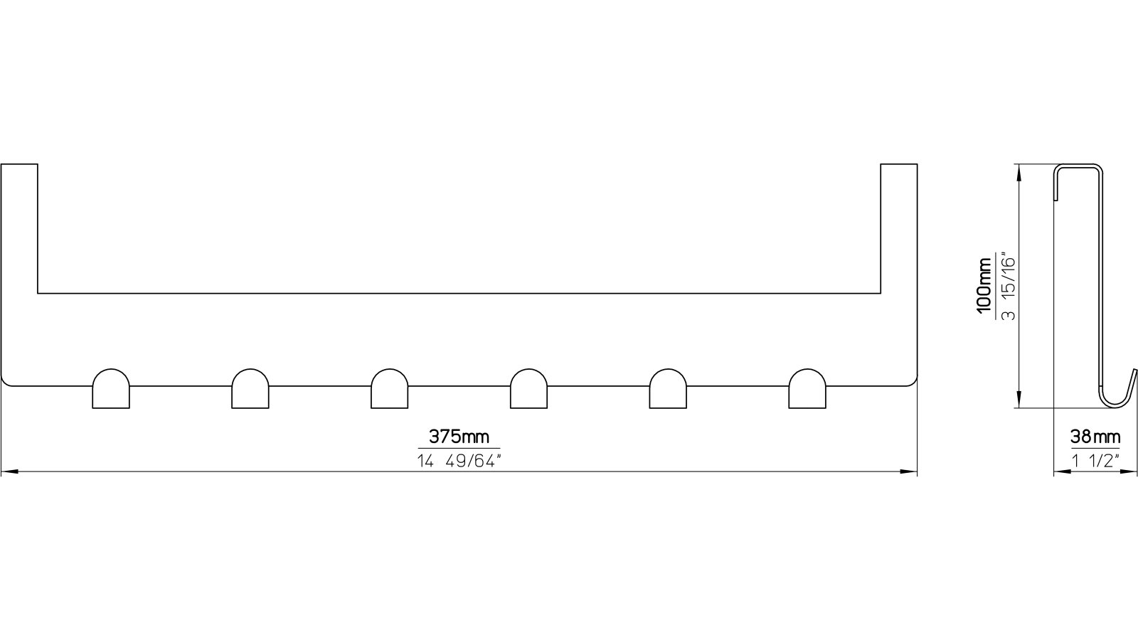Türgarderobe Kleinmachnow Stahl matt vernickelt - 375 mm lang  vor weißem Hintergrund