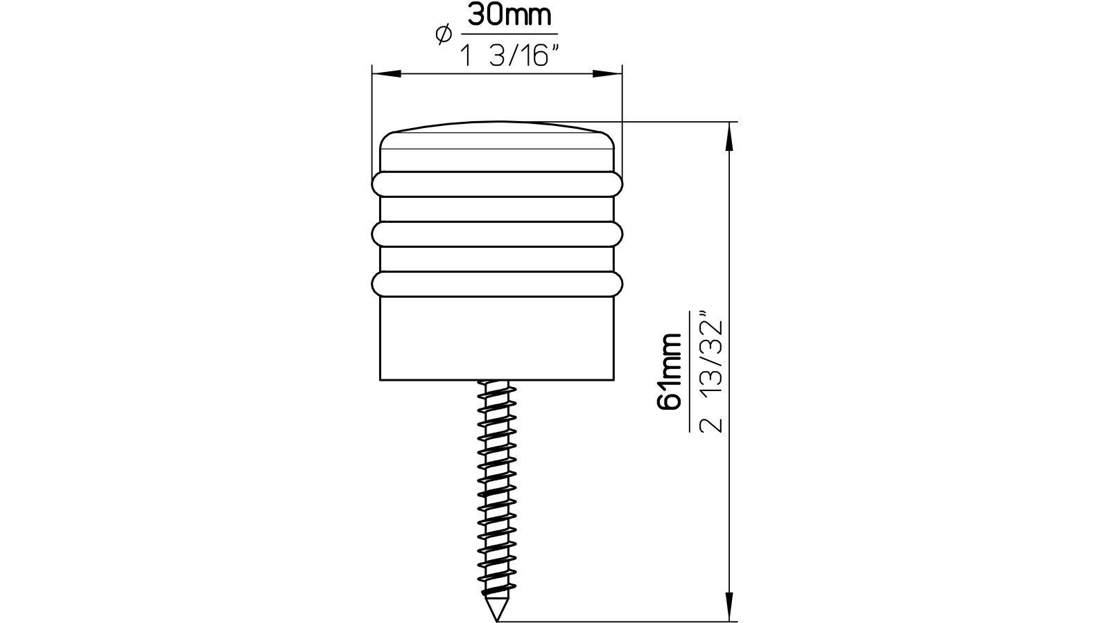Türstopper Frechen Kunststoff metallisiert nickel schwarz - 30 mm lang  vor weißem Hintergrund