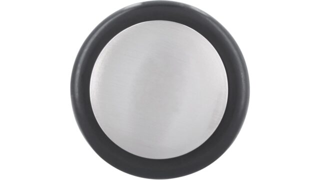 Türstopper Fröndenberg Messing - Kunststoff vernickelt feingeschliffen schwarz - 33 mm lang  vor weißem Hintergrund