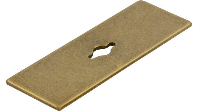 Unterlage Essenbach Stahl messingfarbig getrommelt matt - 72 mm lang vor weißem Hintergrund