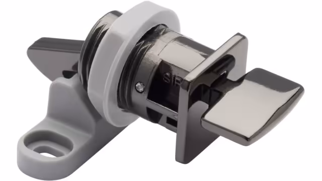Verriegelung Keltern Druckguss Schwarz chrom - 58 mm lang vor weißem Hintergrund