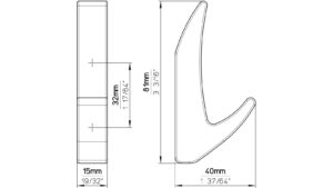Haken Altenbeken Druckguss Messing feingeschliffen - 81 mm lang  vor weißem Hintergrund