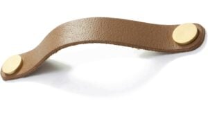 Griff Barby Leder - braun, Kunststoff - gold - 188 mm lang  vor weißem Hintergrund