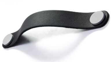 Griff Barby Leder - schwarz, Kunststoff glasiert - grau - 188 mm lang  vor weißem Hintergrund