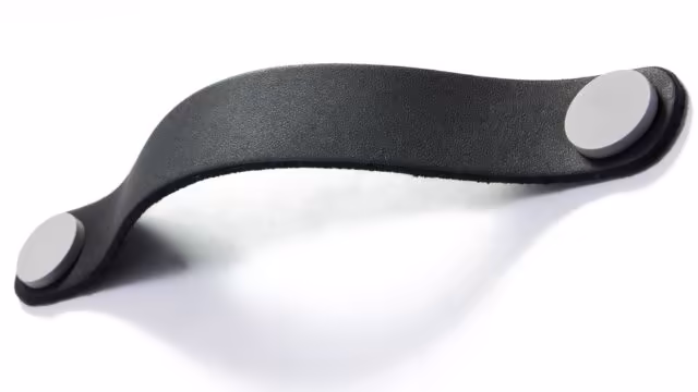 Griff Barby Leder - schwarz, Kunststoff glasiert - grau - 188 mm lang  vor weißem Hintergrund