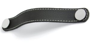 Griff Barby Lederstruktur - schwarz, Kunststoff glasiert - grau - 188 mm lang  vor weißem Hintergrund