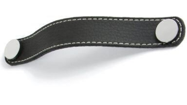 Griff Barby Lederstruktur - schwarz, Kunststoff glasiert - grau - 188 mm lang  vor weißem Hintergrund