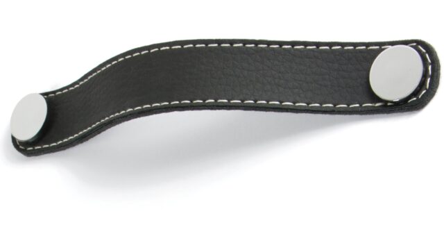 Griff Barby Lederstruktur - schwarz, Kunststoff glasiert - grau - 188 mm lang vor weißem Hintergrund