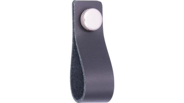 Knopf Asperg Aluminium - Echtleder schwarz edelstahleffekt - 76 mm lang  vor weißem Hintergrund