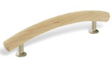 Stangengriff Wettenberg Holz - Druckguss ahorn roh matt vernickelt - 180 mm lang vor weißem Hintergrund