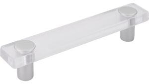 Stangengriff Penig Kunststoff glaseffekt transparent klar metallisiert weißaluminium - 126 mm lang  vor weißem Hintergrund