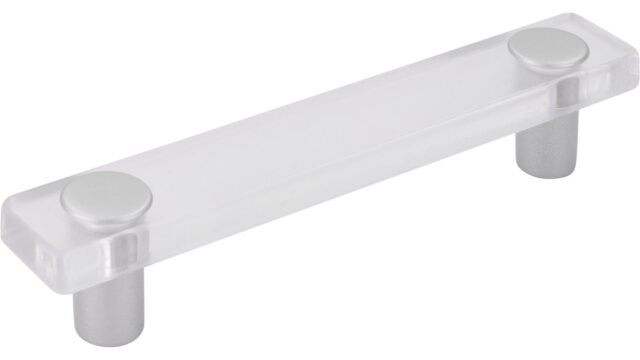 Stangengriff Penig Kunststoff glaseffekt transparent klar metallisiert weißaluminium - 126 mm lang vor weißem Hintergrund