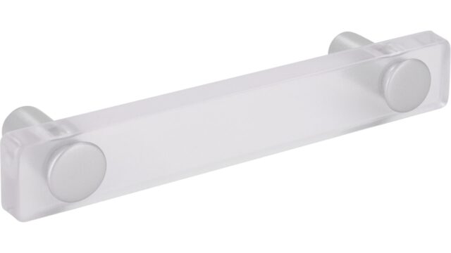 Stangengriff Penig Kunststoff glaseffekt transparent klar metallisiert weißaluminium - 126 mm lang  vor weißem Hintergrund