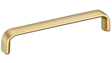 Design-Bügelgriff Blieskastel Zamak vergoldet matt - 169 mm lang vor weißem Hintergrund