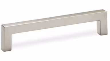 Design-Bügelgriff Reinbek Zamak edelstahlfinish - 138 mm lang vor weißem Hintergrund