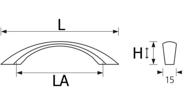 Design-Segmentbogengriff Bad-Salzuflen Zamak verchromt poliert - 126 mm lang  vor weißem Hintergrund