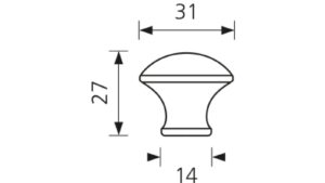Designknopf Dingolfing Messing vernickelt matt - 31 mm lang  vor weißem Hintergrund