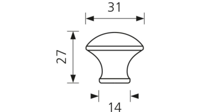 Designknopf Dingolfing Messing vernickelt matt - 31 mm lang  vor weißem Hintergrund