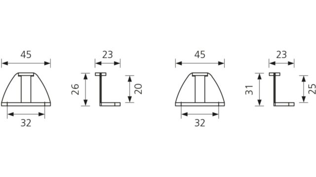 Adapter für Falttür 20 mm Kempten Zamak vernickelt matt - 45 mm lang  vor weißem Hintergrund