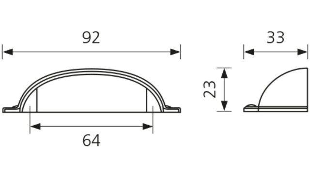 Griffschale Lingen Zamak edelstahlfinish - 92 mm lang  vor weißem Hintergrund