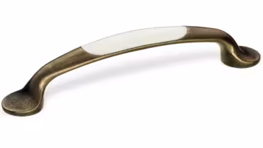 Landhausgriff Rheda-Wiedenbrück Zamak brüniert / Kunststoff weiß - 170 mm lang vor weißem Hintergrund