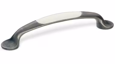 Landhausgriff Rheda-Wiedenbrück Zamak Zinn antik / Kunststoff weiß - 170 mm lang  vor weißem Hintergrund