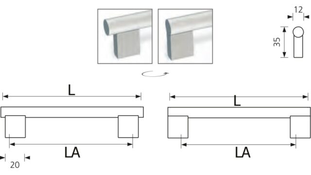 Stangengriff Markranstädt Aluminium silber eloxiert - 126 mm lang  vor weißem Hintergrund