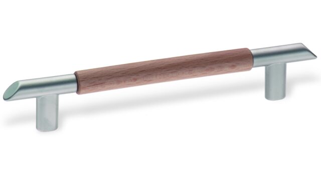 Stangengriff Solingen Zamak verchromt matt / Buche lackiert - 178 mm lang  vor weißem Hintergrund