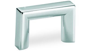 Design-Bügelgriff Ansbach Zamak verchromt poliert - 40 mm lang vor weißem Hintergrund