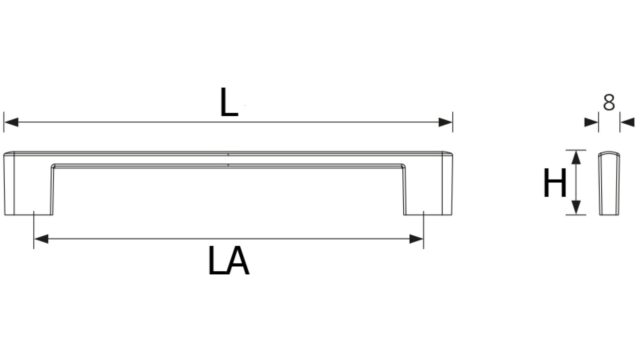 Design-Bügelgriff Buchholz Zamak verchromt matt - 158 mm lang  vor weißem Hintergrund