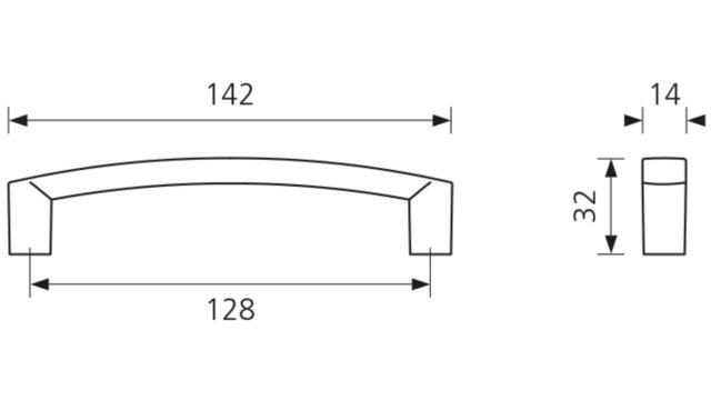Design-Bügelgriff Deggendorf Zamak vernickelt matt - 142 mm lang  vor weißem Hintergrund