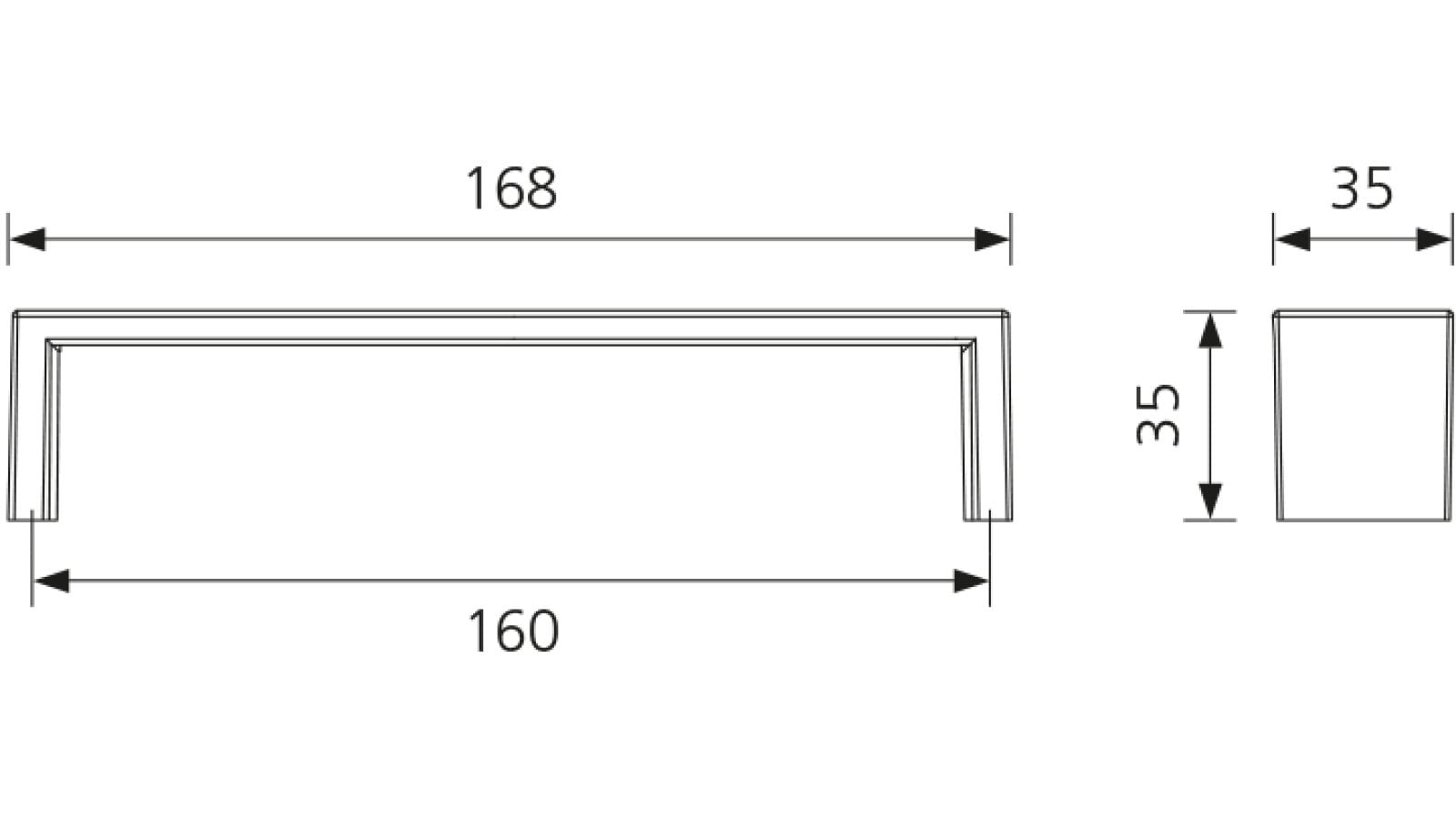 Design-Bügelgriff Erkelenz Zamak verchromt matt - 168 mm lang  vor weißem Hintergrund