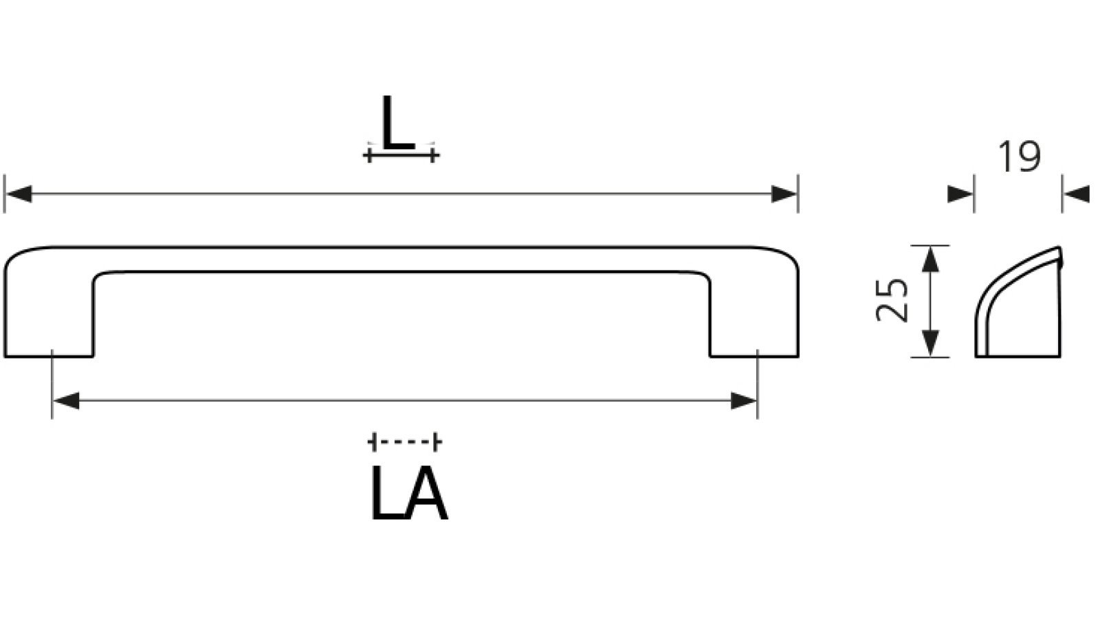 Design-Bügelgriff Freudenstadt Zamak verchromt matt - 346 mm lang  vor weißem Hintergrund