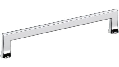 Design-Bügelgriff Herdecke Zamak verchromt poliert - 174 mm lang vor weißem Hintergrund