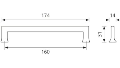 Design-Bügelgriff Herdecke Zamak verchromt poliert - 174 mm lang  vor weißem Hintergrund