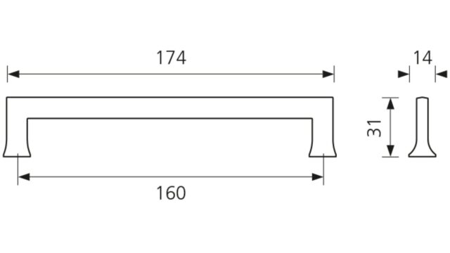 Design-Bügelgriff Herdecke Zamak verchromt poliert - 174 mm lang  vor weißem Hintergrund