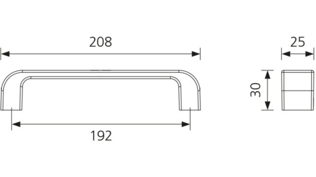 Design-Bügelgriff Voerde Zamak verchromt matt - 208 mm lang  vor weißem Hintergrund