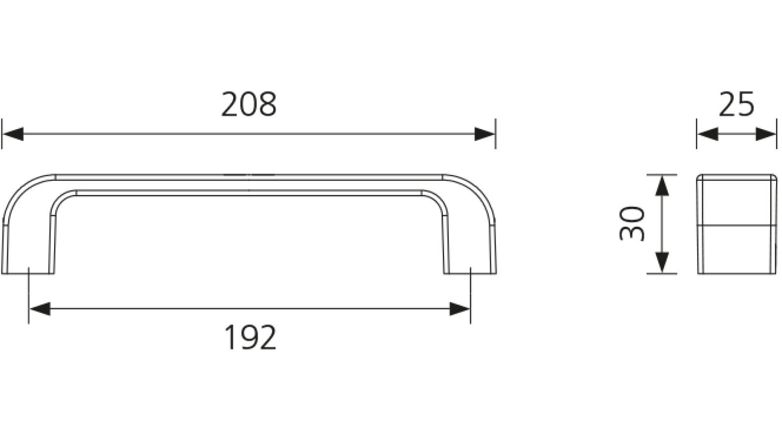 Design-Bügelgriff Voerde Zamak verchromt matt - 208 mm lang  vor weißem Hintergrund