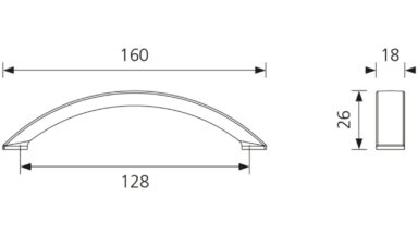 Design-Segmentbogengriff Schwerin Zamak edelstahlfinish - 160 mm lang  vor weißem Hintergrund