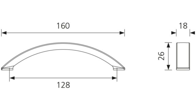 Design-Segmentbogengriff Schwerin Zamak edelstahlfinish - 160 mm lang  vor weißem Hintergrund