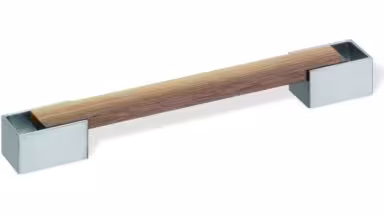 Designgriff Garmisch-Partenkirchen Zamak edelstahlfinish / Nussbaum lackiert - 252 mm lang vor weißem Hintergrund