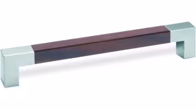 Designgriff Köthen Zamak matt chrom / Nussbaum lackiert - 172 mm lang vor weißem Hintergrund