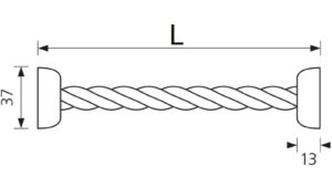 Designgriff-Saarwellingen-silber-Kunststoff-laenge-165-SW-224358-technische-zeichnung Designgriff Saarwellingen Kunststoff silber / Seil - 165 mm lang vor weißem Hintergrund
