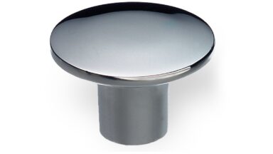 Designknopf Leverkusen Zamak verchromt poliert - 32 mm lang  vor weißem Hintergrund