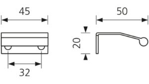 Griffleiste Bornheim Zamak verchromt poliert - 45 mm lang  vor weißem Hintergrund