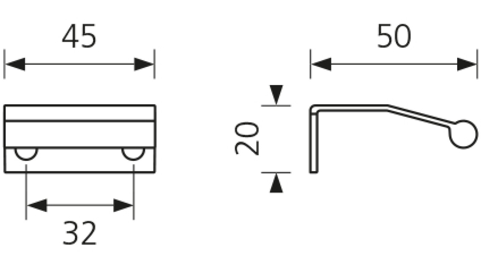 Griffleiste Bornheim Zamak verchromt poliert - 45 mm lang  vor weißem Hintergrund